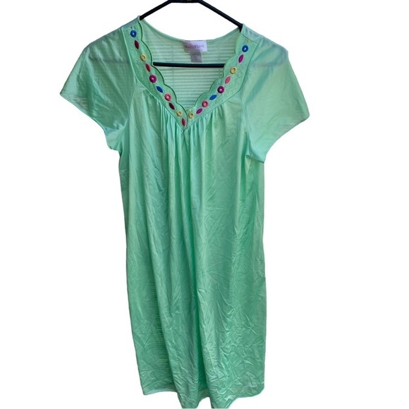 Vintage Shadowline Dress Nightgown Green Floral Small - Picture 1 of 8